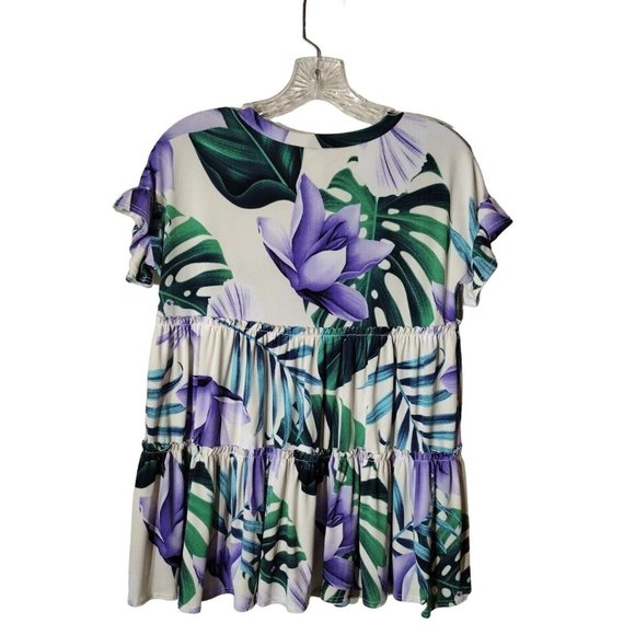 Sol RHR Top Womens Small Flutter Cuff Baby Doll Floral - Picture 2 of 9